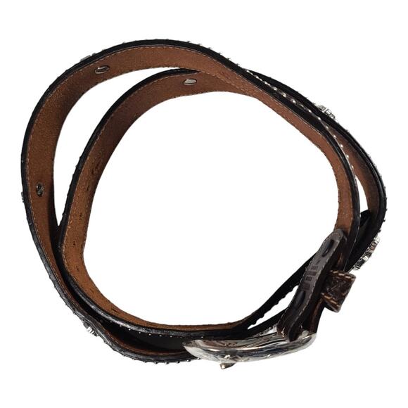 Ranger Belt Company Brown Black Silver Tone Cross Conchos Hand Tooled Belt 44 - Picture 3 of 5